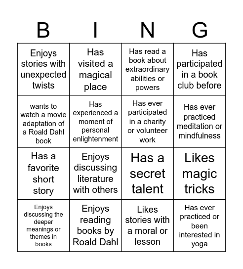 Introductory Bingo Card
