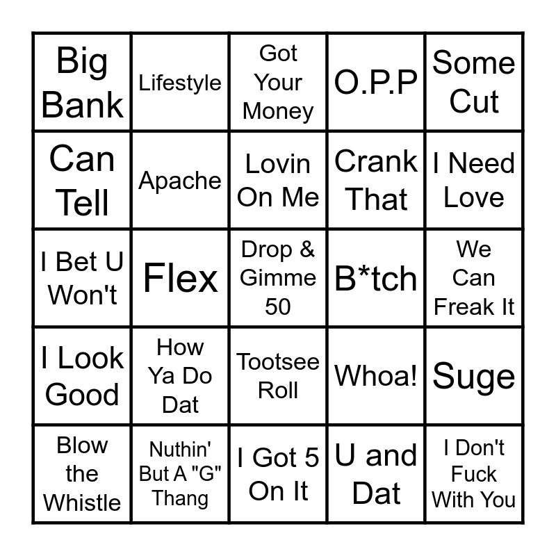 Vibe Bingo Hip Hop Round 2 Bingo Card