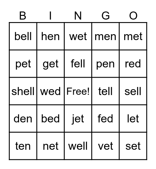 Phonics Bingo Card