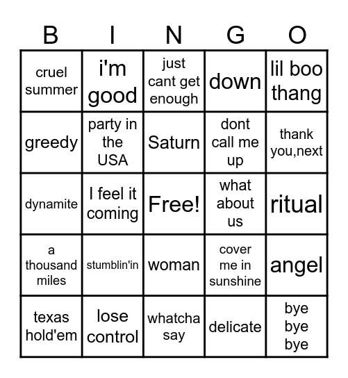 Music Bingo Card