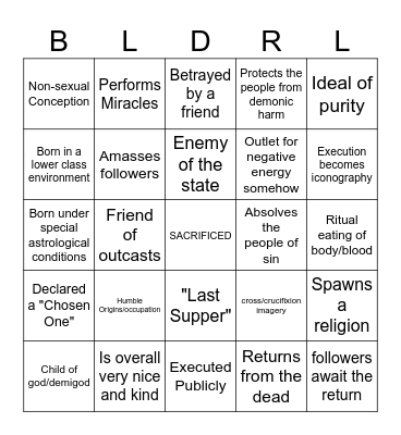 Jesus Allegory Bingo Card