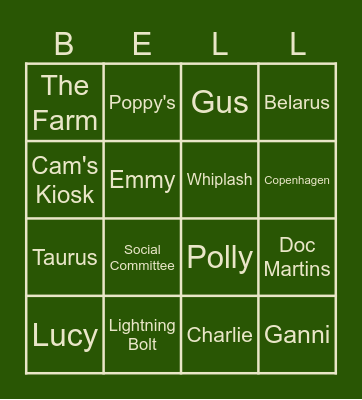 Bella's Bingo Card
