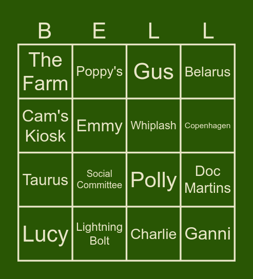 Bella's Bingo Card