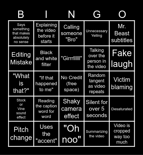 Sssniperwolf Bingo Card