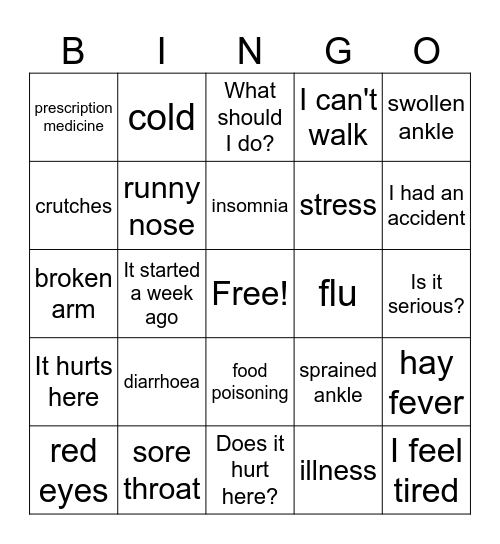 Visiting the Doctor Bingo Card