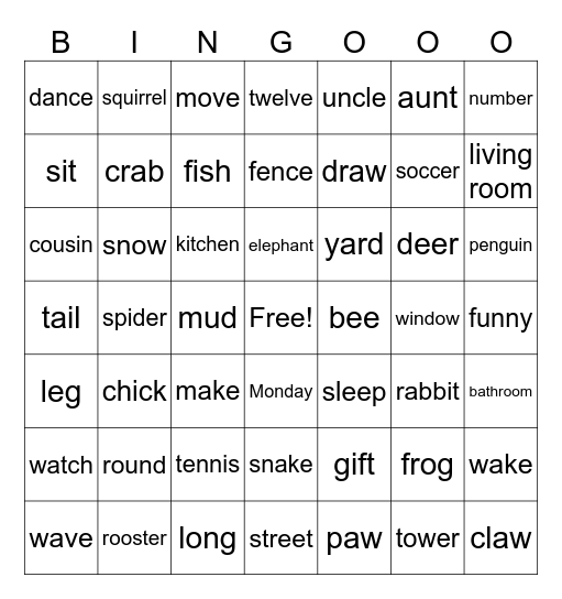 Untitled Bingo Card
