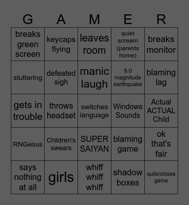 Ava's GAMER RAGE BINGO Card