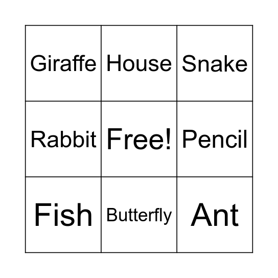 Living Things Bingo Card