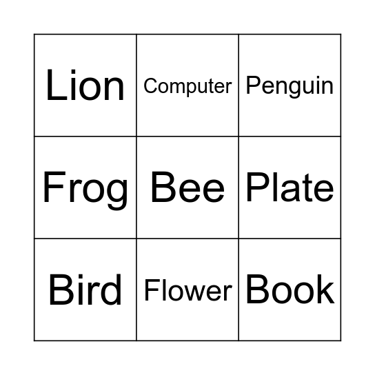 Living Things Bingo Card