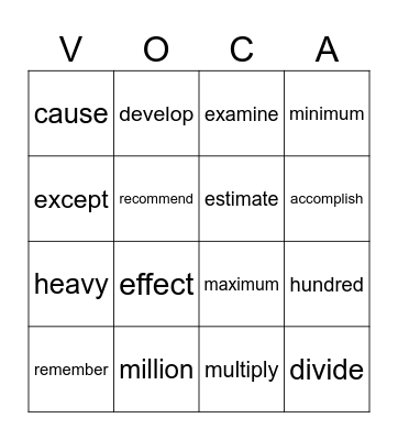 Vocabulary  BINGO Card