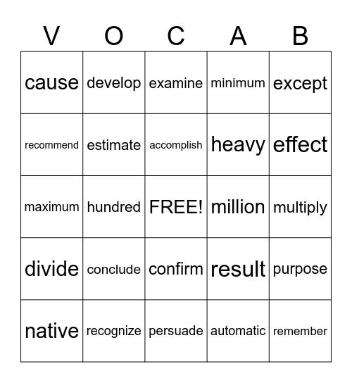 Vocabulary  BINGO Card