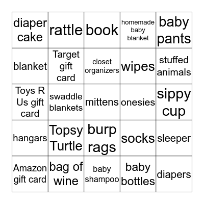 Emily's Shower Bingo Card