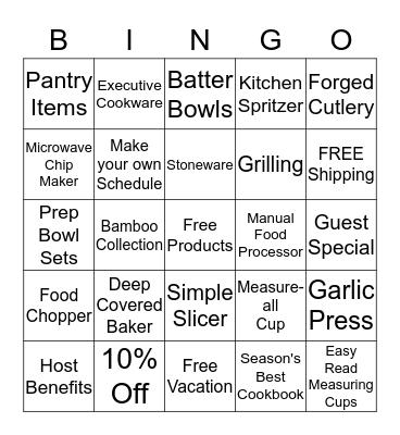 Pampered Chef Bingo Card