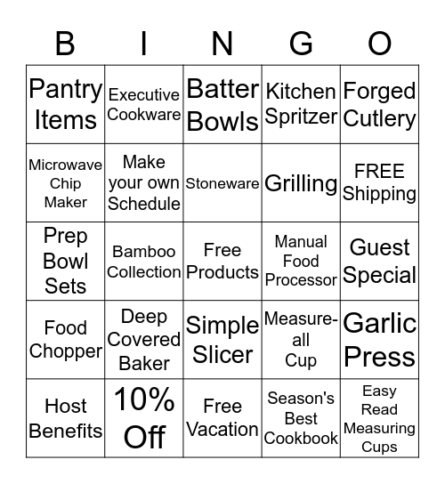 Pampered Chef Bingo Card