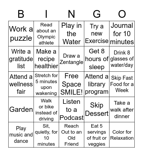 Exercise Your Mind Bingo Card
