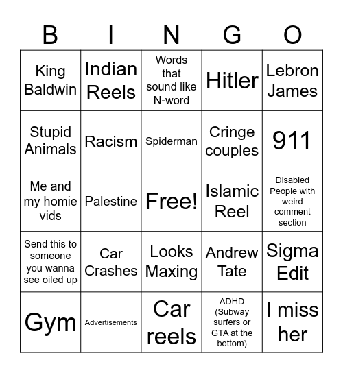 Instagram Reels Bingo Card