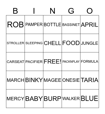 CHELLS SHOWER Bingo Card