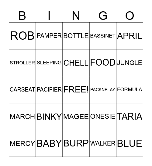 CHELLS SHOWER Bingo Card