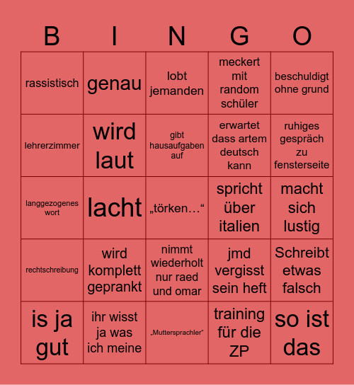 Frau Schnieders Bingo Card