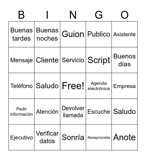 BINGO SERVICIO AL CLIENTE Bingo Card