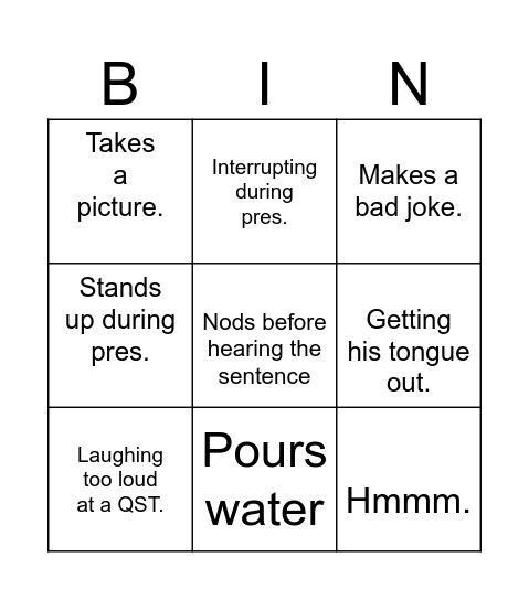 The presentation BINGO Card