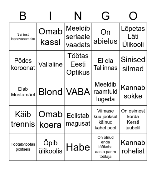 Kersti 55 Bingo Card