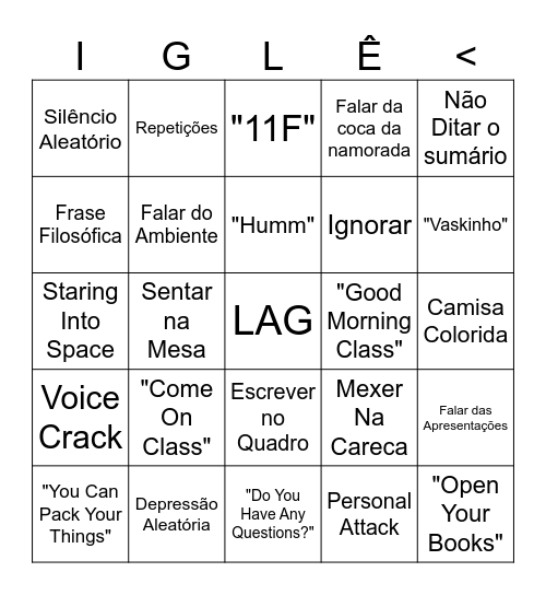 Bingo Inlgês Bingo Card