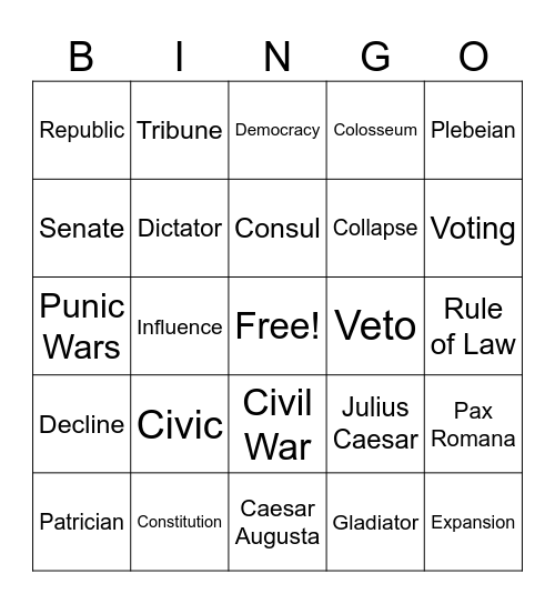Unit 7: Vocab Bingo Card