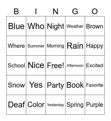 Silent Bingo Card