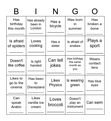 Icebreaker Bingo - Find Someone Who .... Bingo Card