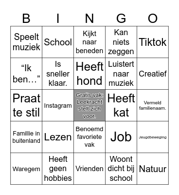 Kennismakingsbingo Card