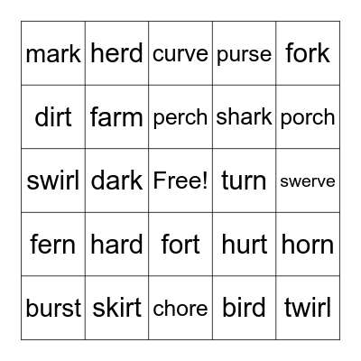 R-contorlled Bingo Card