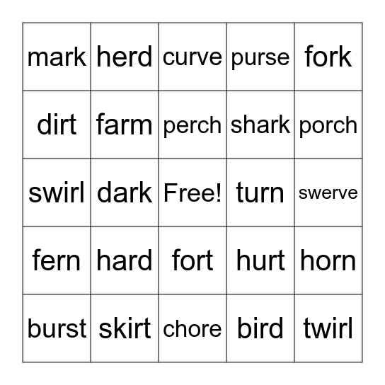 R-contorlled Bingo Card