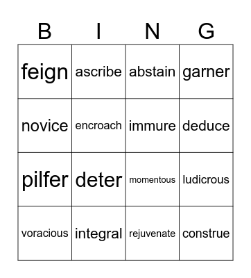 Vocabulary Bingo Card