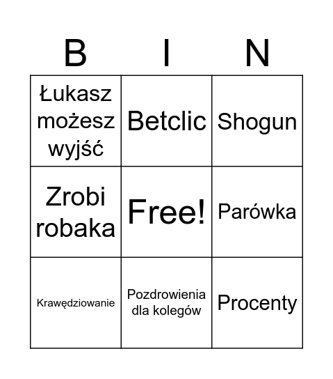 Przemówienie Kacpra Bingo Card