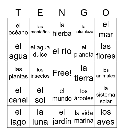 El Medio Ambiente Bingo Card