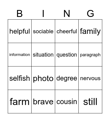 Untitled Bingo Card