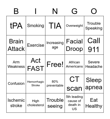 Stroke Bingo Card