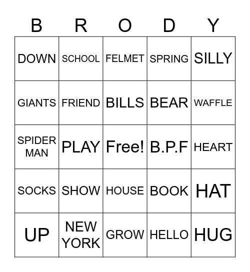 BRODY BINGO Card