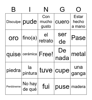 Avancemos 2 - U3, L1 Vocabulario & Verbos Bingo Card