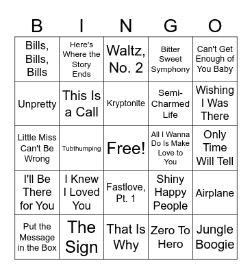 1990's Songs #4A Bingo Card