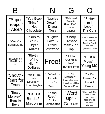 80's Music Bingo Round #4 Bingo Card