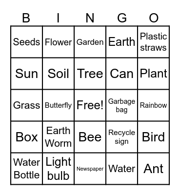 Preschool earth day Bingo Card