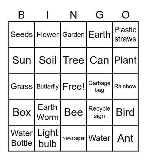 Preschool earth day Bingo Card