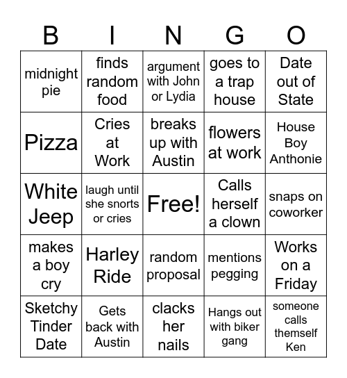 Days of Kristy's Life Bingo Card