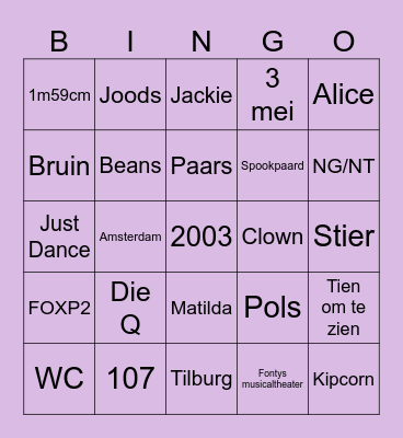Sophie Bingo Card
