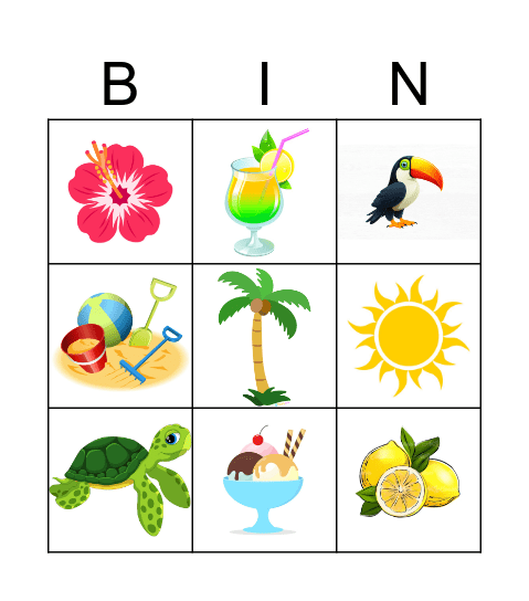 Hawaiian Theme Bingo Card
