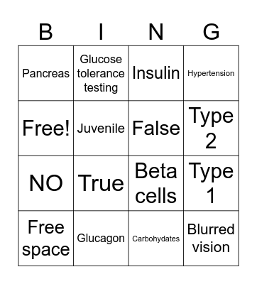 Type I & Type II Diabetes Bingo Card