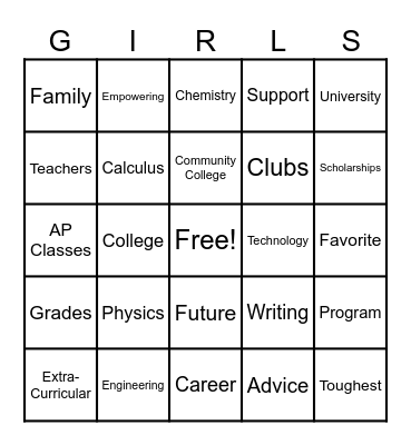 Successful Women in STEM Bingo Card