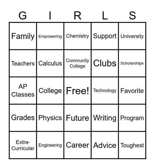 Successful Women in STEM Bingo Card